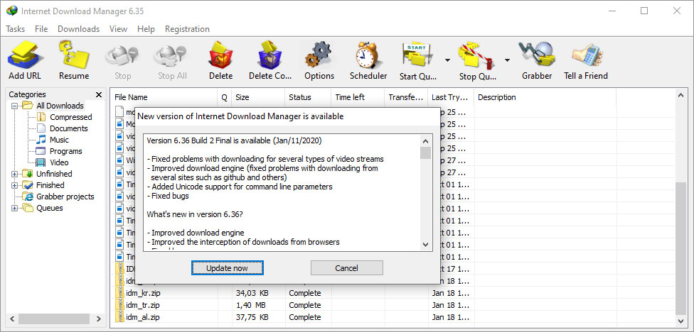 Quick update feature of Internet Download Manager