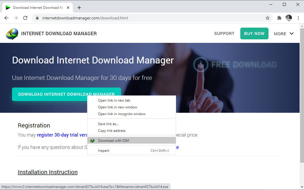 'Download with IDM' browser context menu item