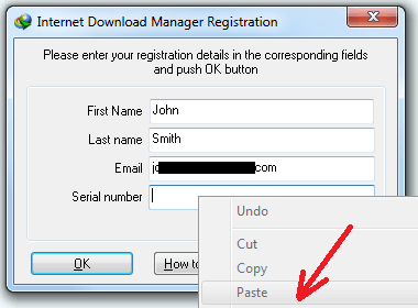 Copy and paste Internet Download Manager serial number