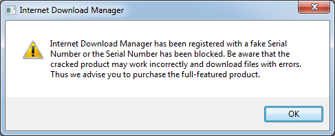 'Internet Download Manager is registered with fake serial number' message