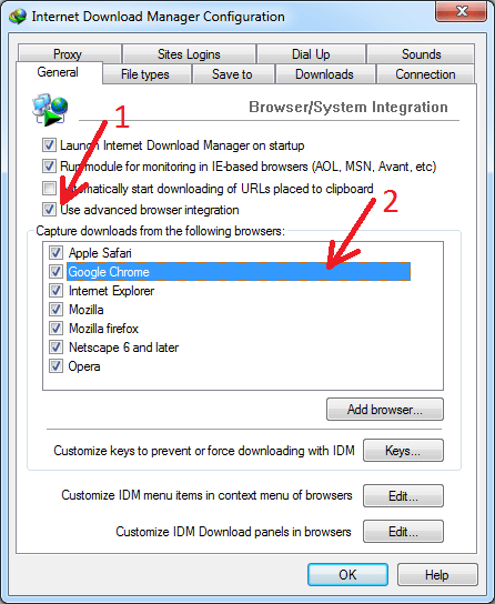 Enable 'Use advanced browser integration' in IDM settings