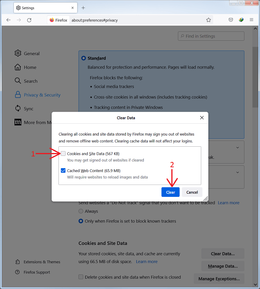Clear 'Cached Web Content' in FireFox