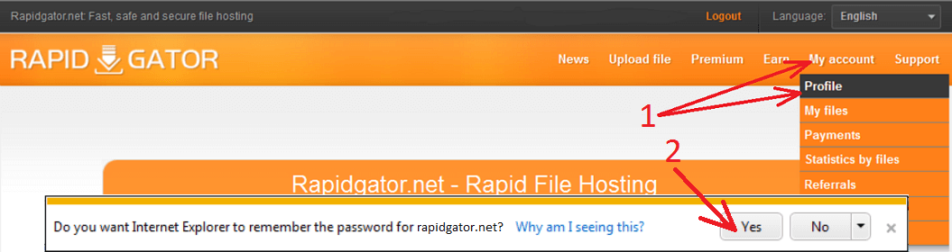 Let your browser to remember your login information for Rapidgator
