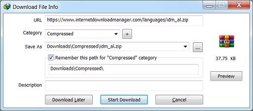 'Download File Info' Internet Download Manager dialog